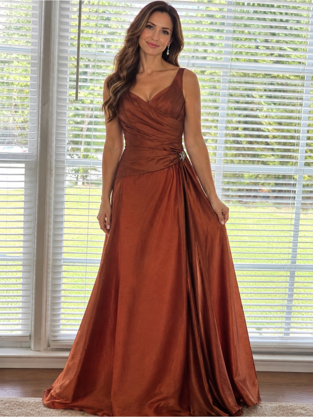 ✨ Rust/Copper/Orange Satin Formal Gown Women’s Dress — XS/S